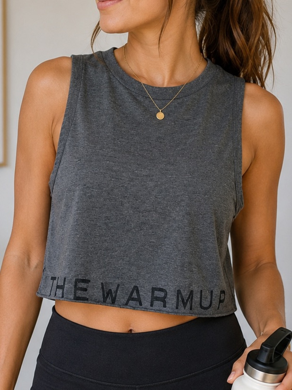 Jessica Simpson The Warmup Charcoal Gray Cropped Athletic Tank Top Women's XS